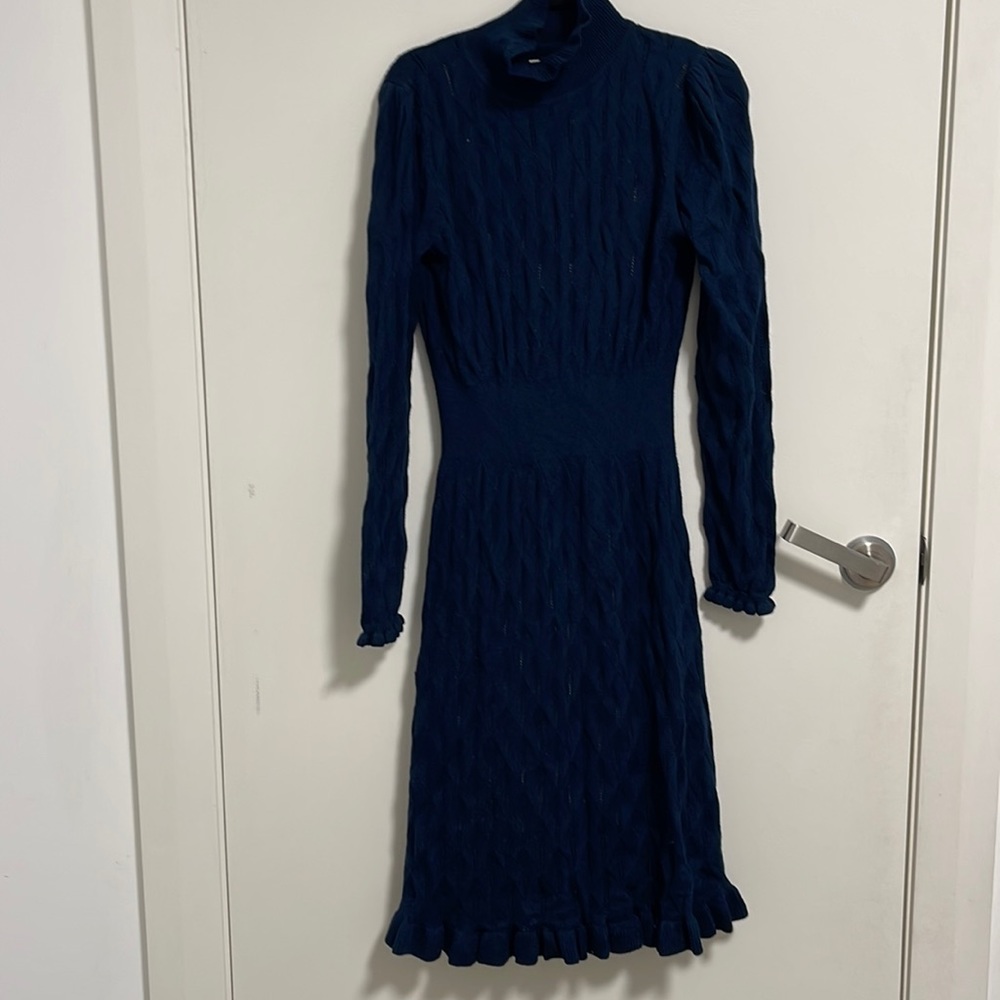 La Vie Rebecca Taylor Dia Pointelle Knit Sweater Dress in Midnight - Picture 2 of 4